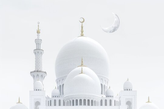 Abstract photo of Abu Dhabi grand mosque with golden moon.