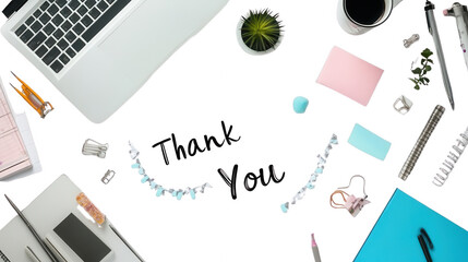 Employee Appreciation Day-themed clean office desk card with 'Thank You' message, isolated on white, PNG file, transparent background.