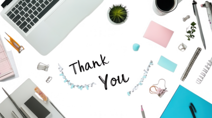 Employee Appreciation Day-themed clean office desk card with 'Thank You' message, isolated on white, PNG file, transparent background.