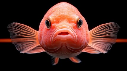 A close up of a red fish with a black background