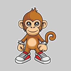 Monkey Mascot Logo, monkey character, monkey vector, monkey sticker illustration