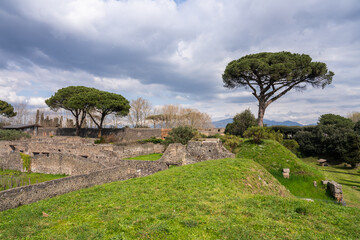 Pompei, Italy - 22 march 2024 - Overview of the Pompei ground visiting the ancient Roman city
