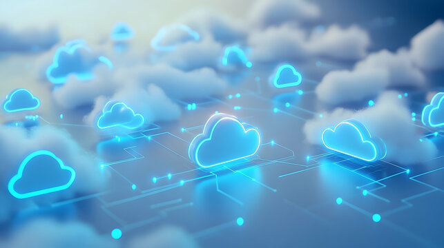 Abstract visualization of secure cloud infrastructure with glowing pathways and data nodes