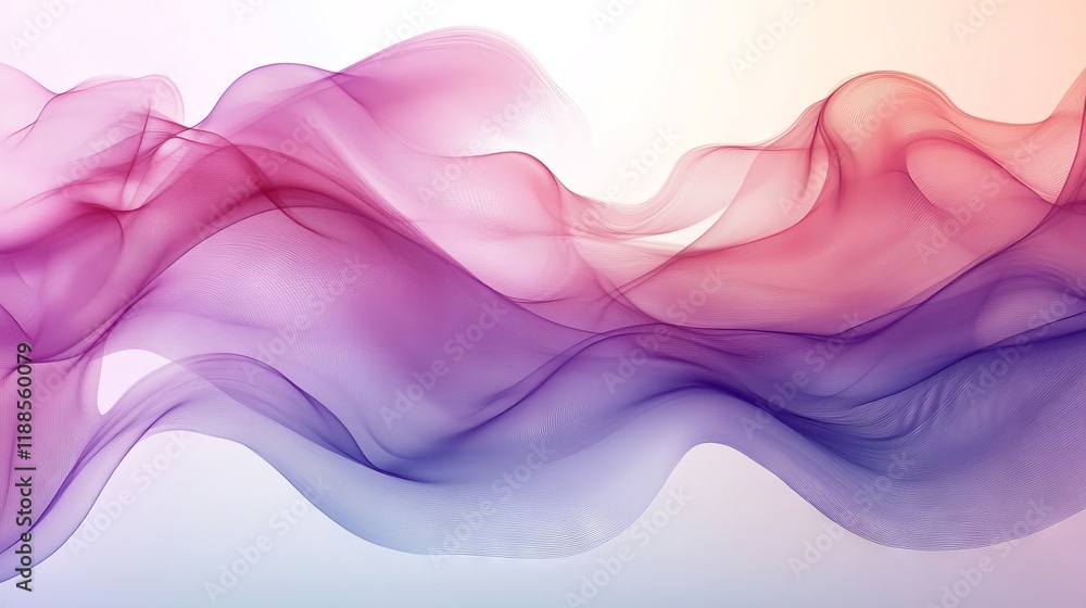 Poster abstract flowing waves of color in gradient shades of pink purple and blue with a soft hazy effect