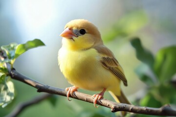 Close-up of a small yellow bird perching on a branch in nature