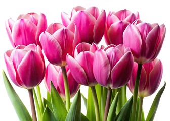 Naklejka premium High-resolution image of pink tulips, isolated on white. Crisp detail, shallow depth of field, perfect for spring themes.