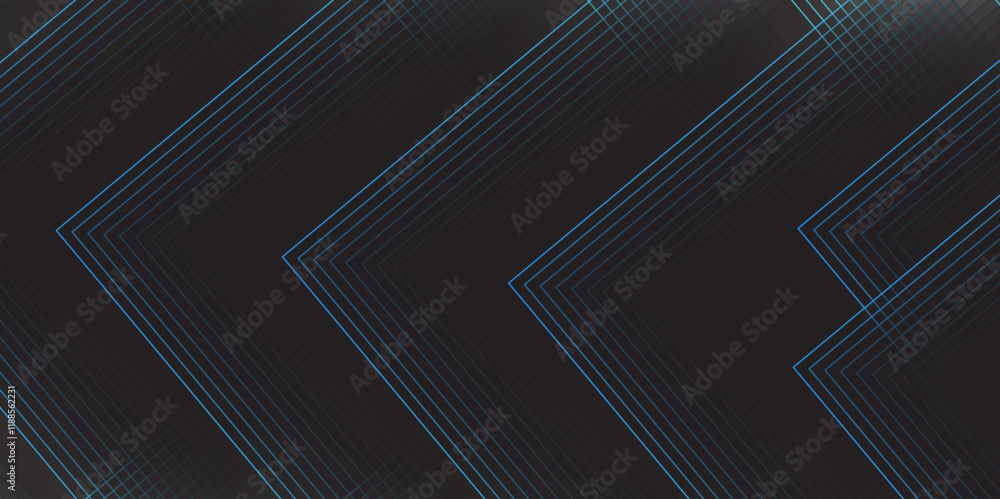 Poster Abstract black and Blue Futuristic hi-technology concept. Digital black textured graphics poster background. Tech geometric black shapes seamless loop motion graphics