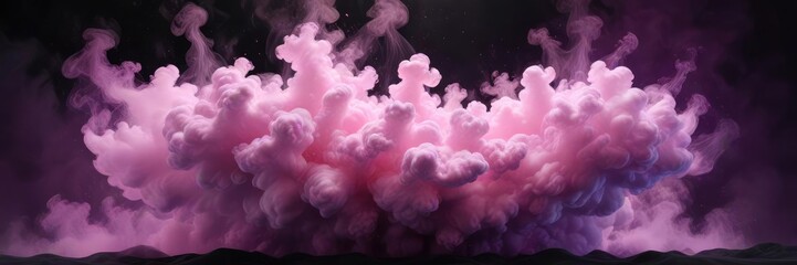 Fototapeta premium A delicate pink-purple cloud of smoke suspended in mid-air on a black canvas, serene scene, abstract cloud, soft focus image