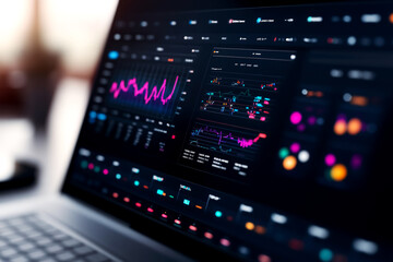 Fototapeta premium Data visualization planner digital workspace infographic display modern tech environment close-up viewpoint analytics insights for decision making