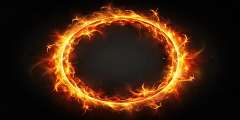 Fiery ring of light on dark background with flames effect, ember, radiant,  ember, radiant,flames, orange, shadow, warm, fire