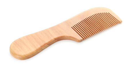 One wooden hair comb isolated on white