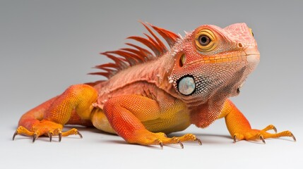 Obraz premium A red iguana with a blue eye on a white background