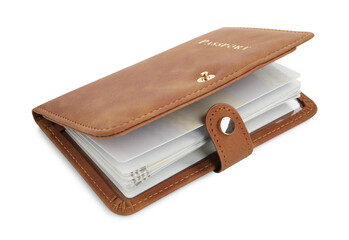 Passport in brown cover isolated on white