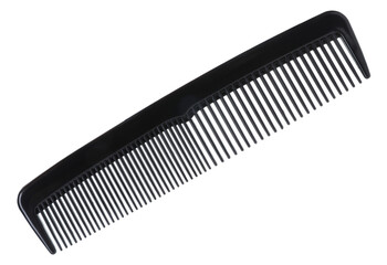 One black plastic comb isolated on white