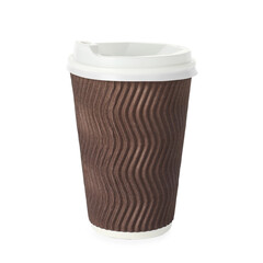 Paper cup with lid on white background. Mockup for design