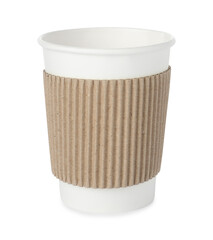 One paper cup on white background. Mockup for design
