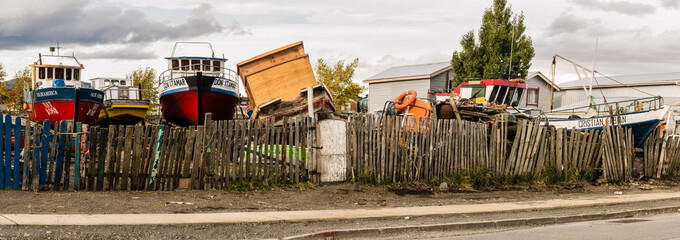 Fishing boat repair, Puerto Natales, Magallanes Region, Chilean Antarctica, Patagonia, Republic of Chile, South America