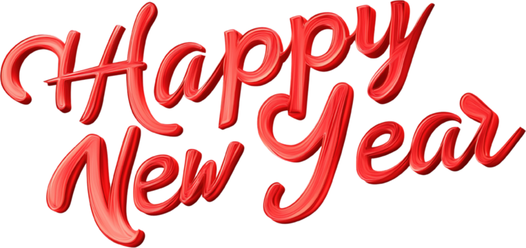 Happy new year red text isolated on transparent background, calligraphy handwriting Happy new year png