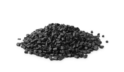 Pile of black plastic granules isolated on white