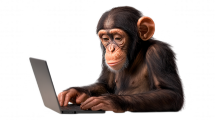 [frustrated cartoon monkeys at desks] Stressed Monkey at Work: Cartoon Character Struggling with Laptop & Productivity Issues