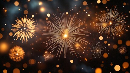 Fototapeta premium Grand end of year sale banner with festive fireworks. Glittering effects, sparkle create thrilling celebration atmosphere. Last chance for grand discounts on new items. Suitable for brand sale