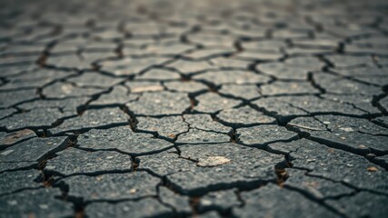 Obraz premium Close-up view of a cracked and arid surface, showing the intricate network of fissures in the dry earth