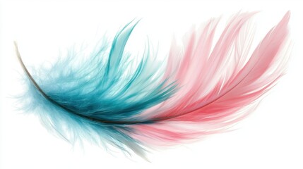 Obraz premium A pink and blue feather on a white background