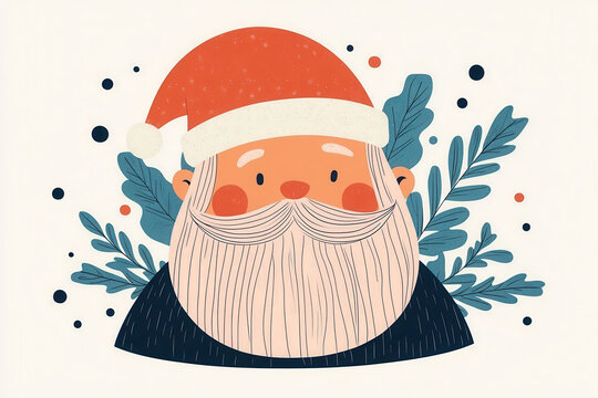 Cheerful Illustration of Santa Claus with Festive Elements in a Modern Cartoon Style