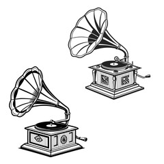 Vintage Gramophone black color vector 