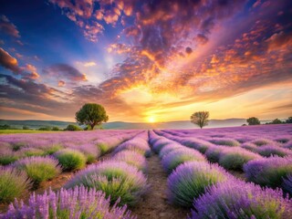 Peaceful pastel landscape, serene violet hues bathed in soft light.