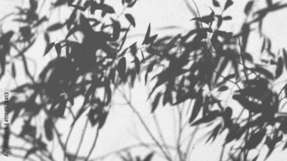 Canvas Prints realistic shadow of tree branches with leaves silhouette on white wall. slow motion of leaf shadow w