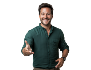 portrait of a man shake hands isolated on white
