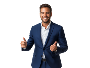 businessman showing thumbs up isolated on white