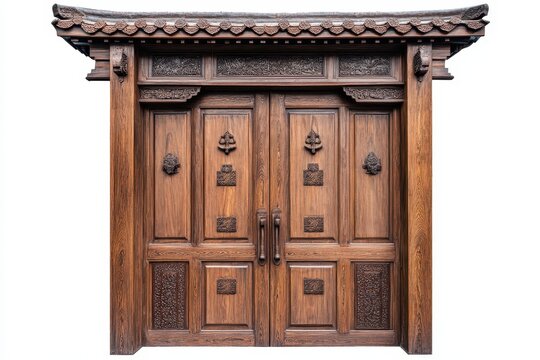 Traditional wooden door in Chinese style on a white background