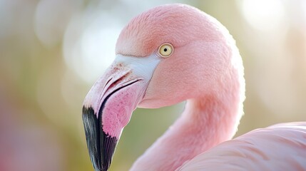 Fototapeta premium A close up of a pink flamingo with a long beak