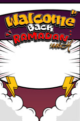 Welcome Back Ramadan Poster with Bold Typography and Festive Design