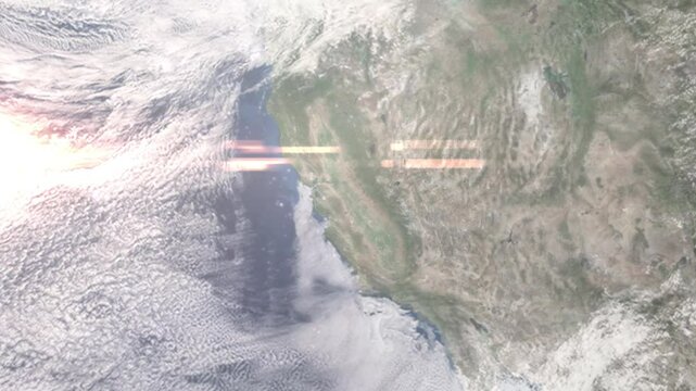 Zooming in on Modesto, USA frome space - Perfect for Travel Intros and Backgrounds. Realistic 3D Animation.