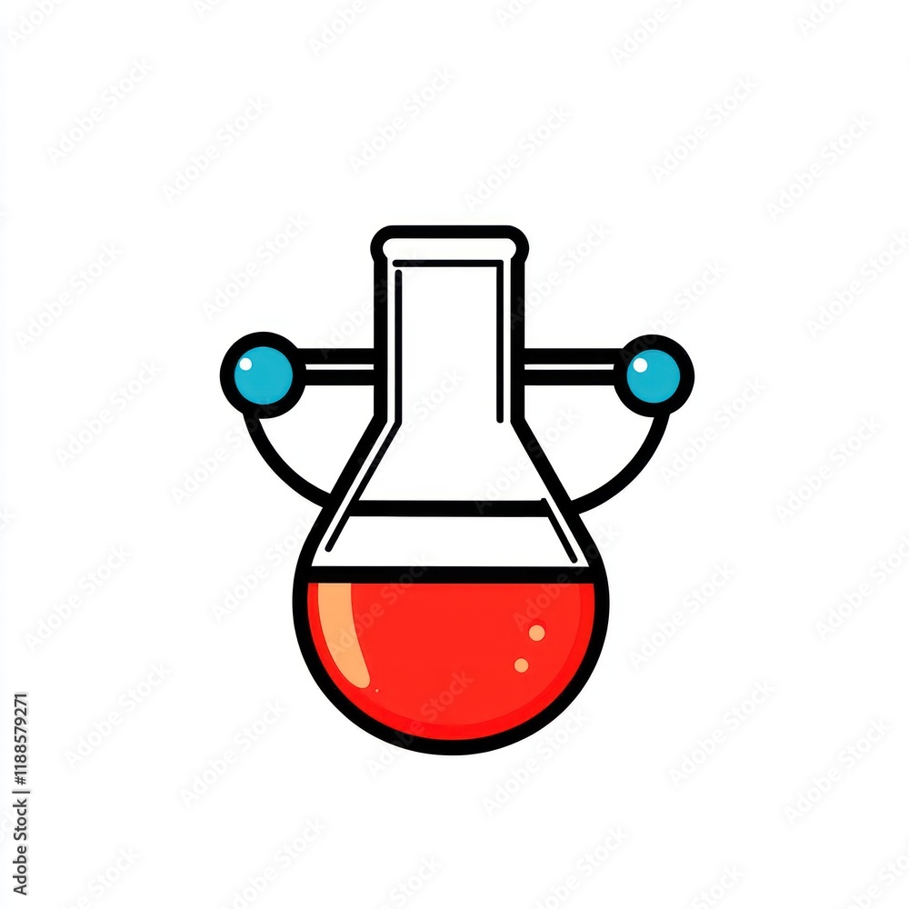 Poster red liquid filled erlenmeyer flask with side handles