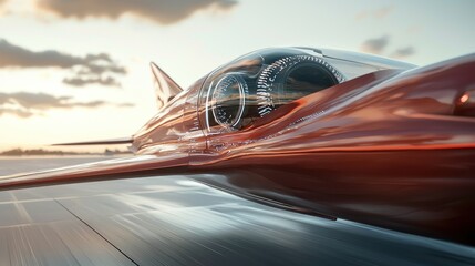Fototapeta premium Futuristic Aircraft Taking Off at Sunset