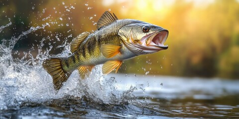 Bass Fish Jumping Out of Water