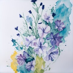 blue iris flowers, watercolor painting, generative ai art