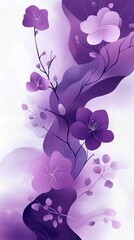 Festive background Empowering Women's Day background featuring bold geometric shapes in purple and white with subtle floral illustrations and dynamic wave patterns