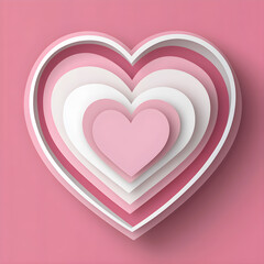 A flat design of 3D paper cutout heart in layers of pink and white