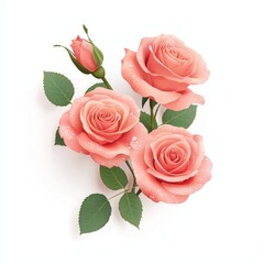 Happy Valentine's Day. Three delicate pink roses with leaves and a budding rose.