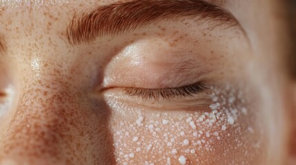 Fototapeta premium a close up of a person's eye with water droplets on it