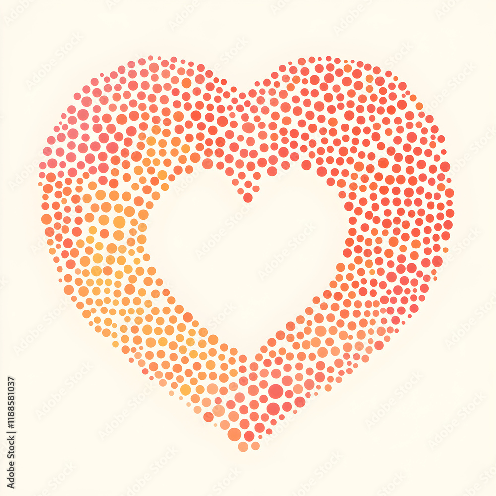Poster a flat design of dotted heart outline in a circular pattern