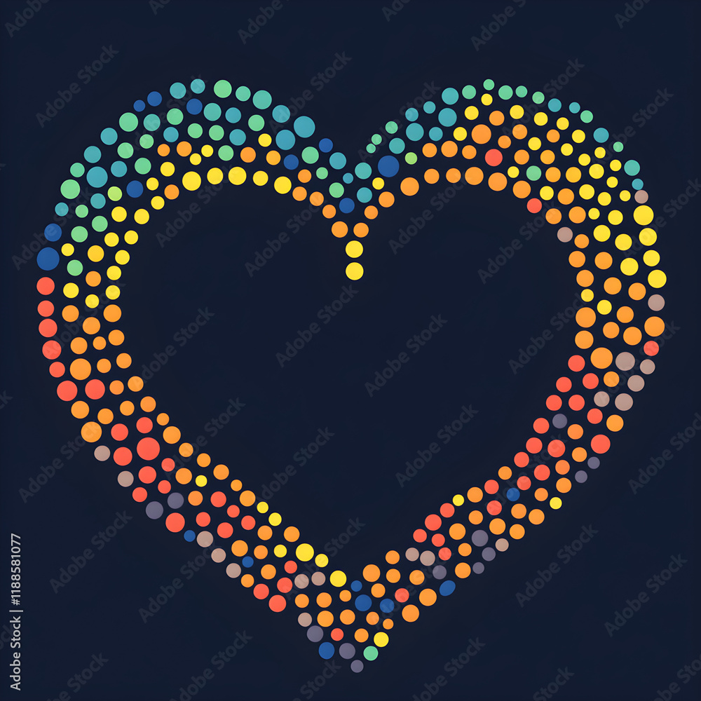 Poster a flat design of dotted heart outline in a circular pattern