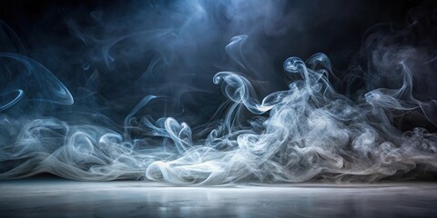 Mysterious foggy atmosphere with wispy smoke tendrils in a darkened room