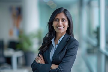 Naklejka premium Indian woman CEO in Toronto office leadership motivation and happiness.