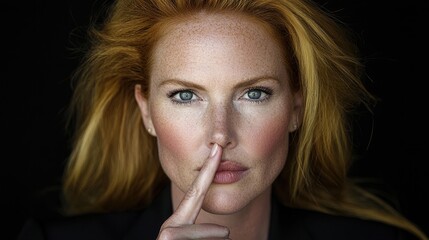 Naklejka premium A woman with a finger on her lips